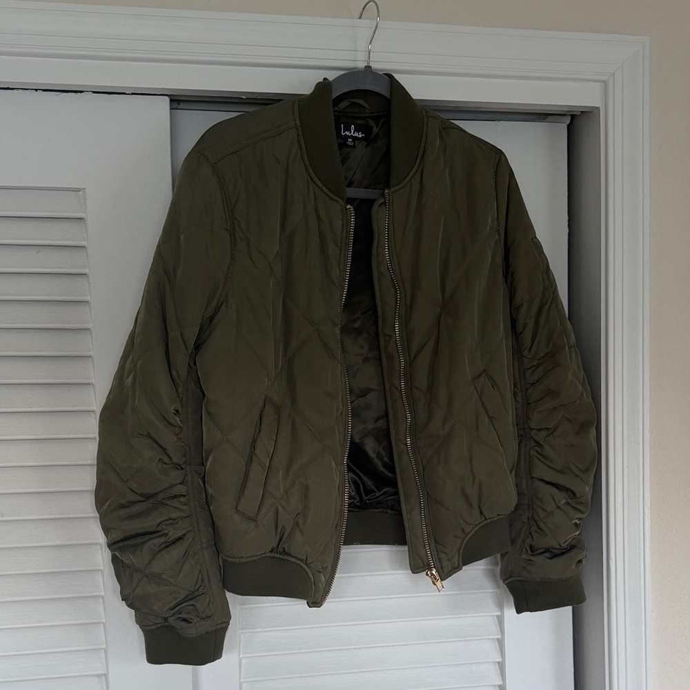 Lulu's Dark Green Quilted Bomber Jacket